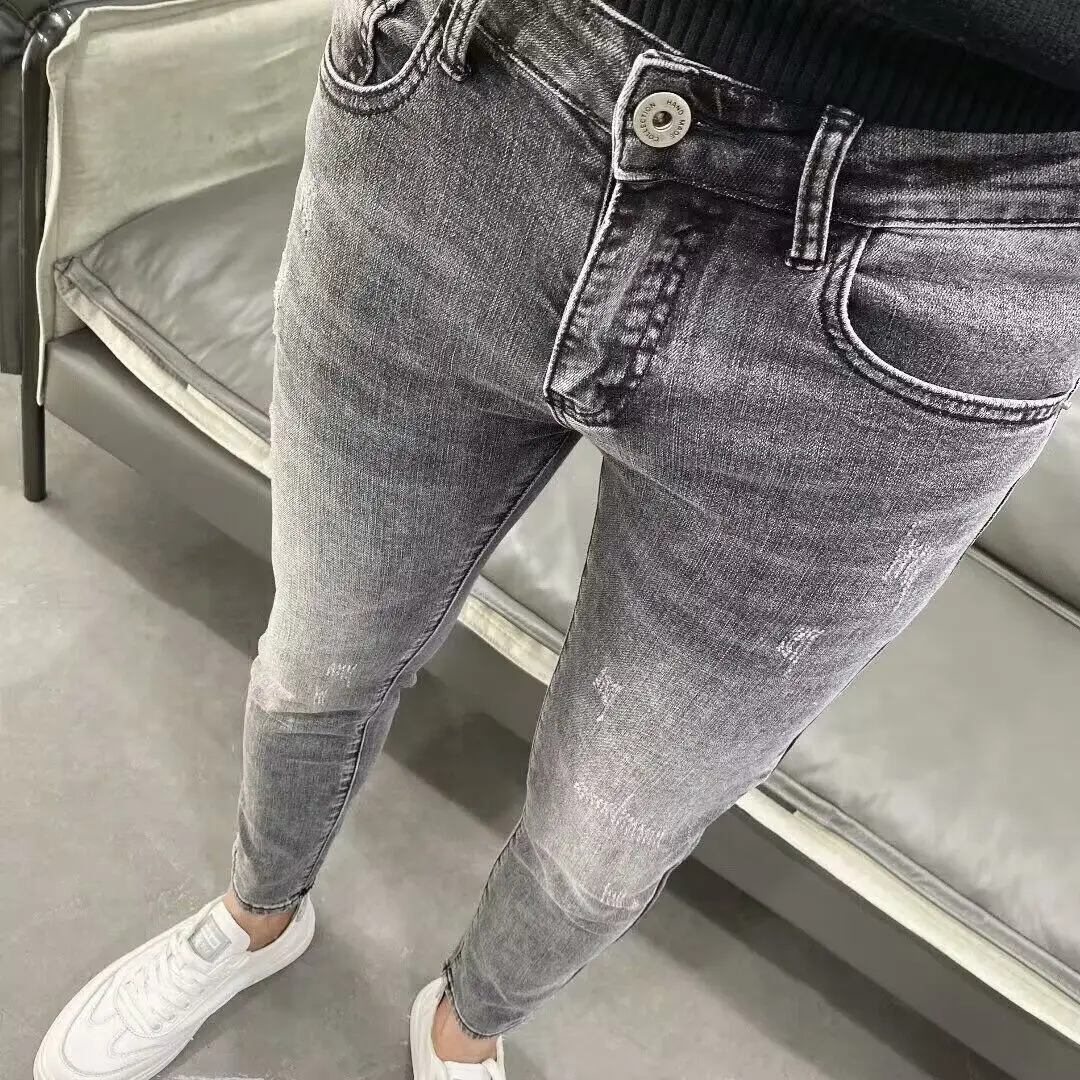 Men's Smoke Grey Slim Fit Jeans Spring Summer - Image 3
