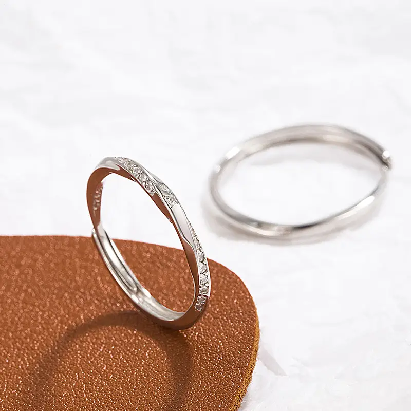 925 Sterling Möbius Couple Rings Light Luxury Open End - Image 5