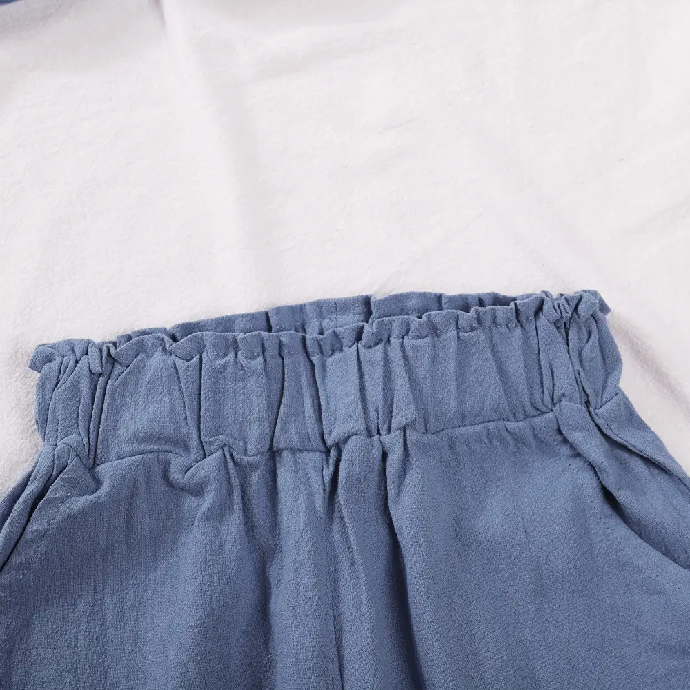 Girls Blue Denim Sleeveless Suit Wide Leg Pants Two Piece Set — feature 16