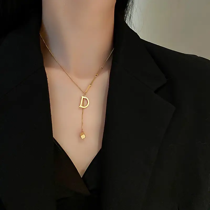 Gold Letter D Necklace for Women