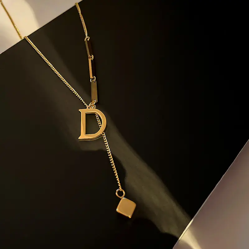 Gold Letter D Necklace for Women