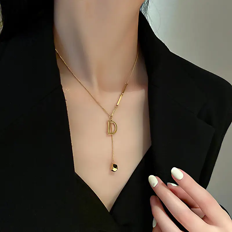 Gold Letter D Necklace for Women