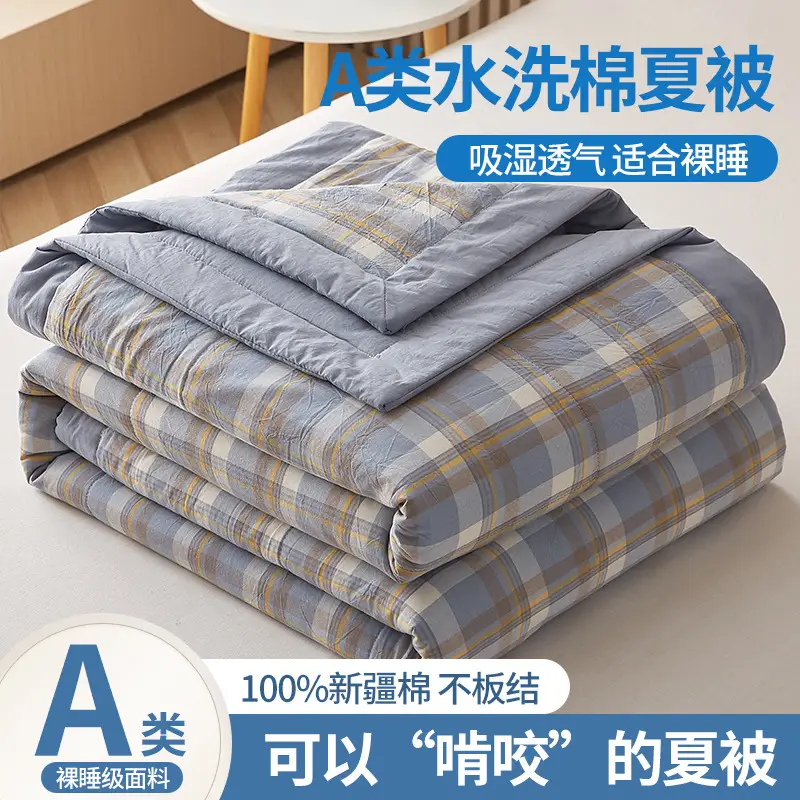 100 Xinjiang Wash Cotton Blue Plaid Quilt Single Double - Image 13