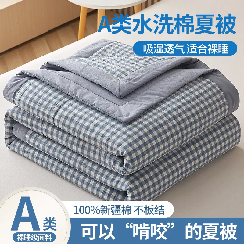 100 Xinjiang Wash Cotton Blue Plaid Quilt Single Double - Image 14