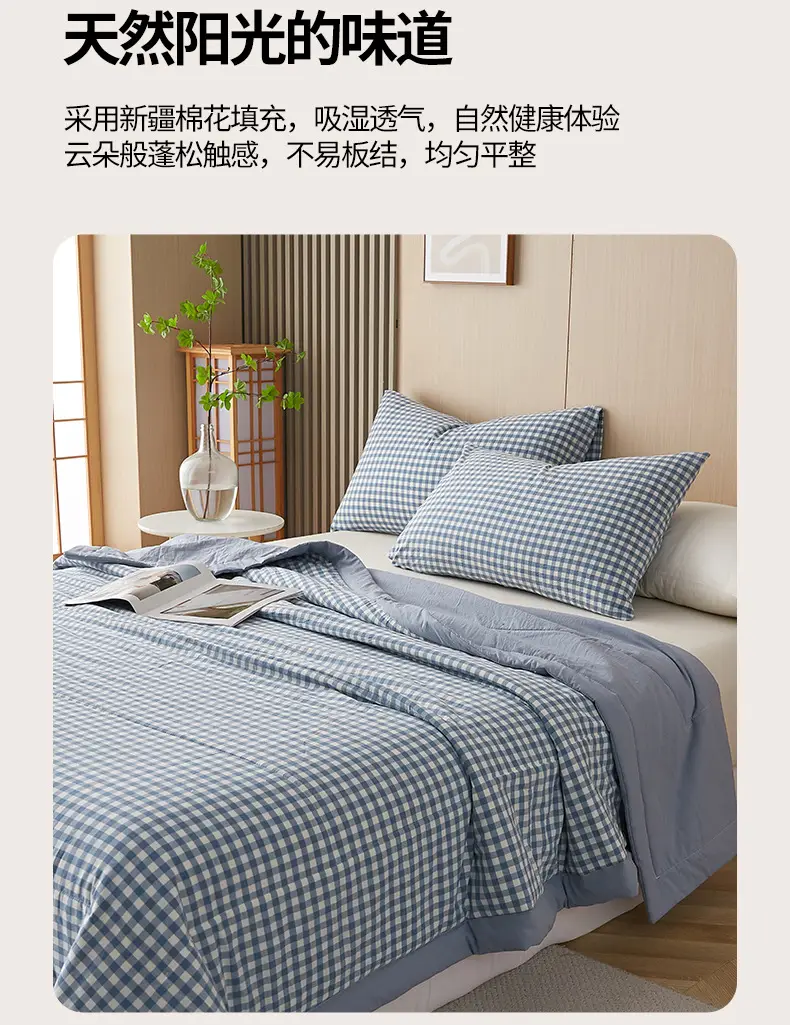 100 Xinjiang Wash Cotton Blue Plaid Quilt Single Double — feature 11
