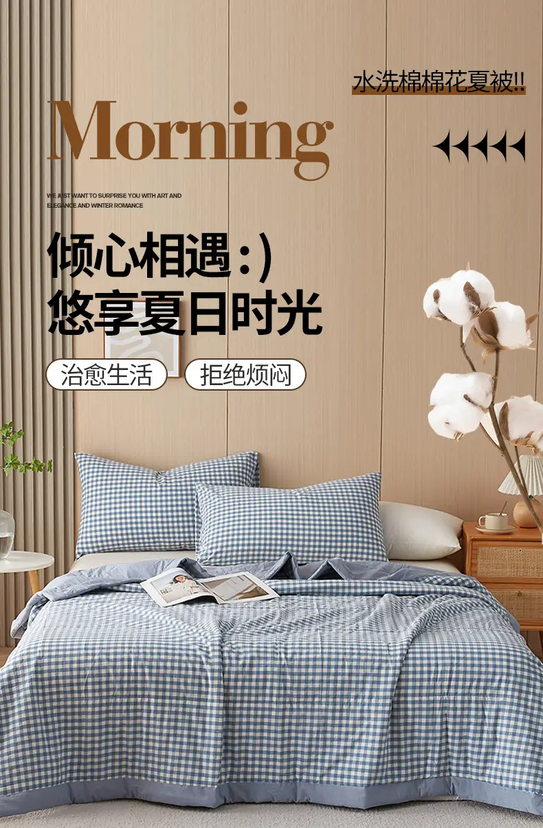 100 Xinjiang Wash Cotton Blue Plaid Quilt Single Double — feature 2