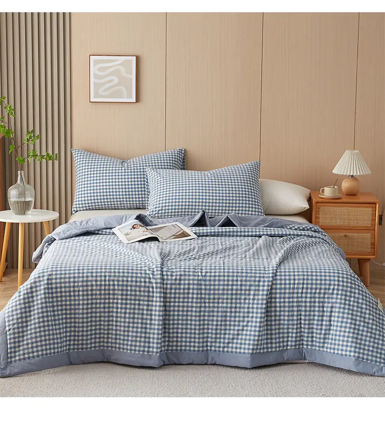 100 Xinjiang Wash Cotton Blue Plaid Quilt Single Double — feature 23