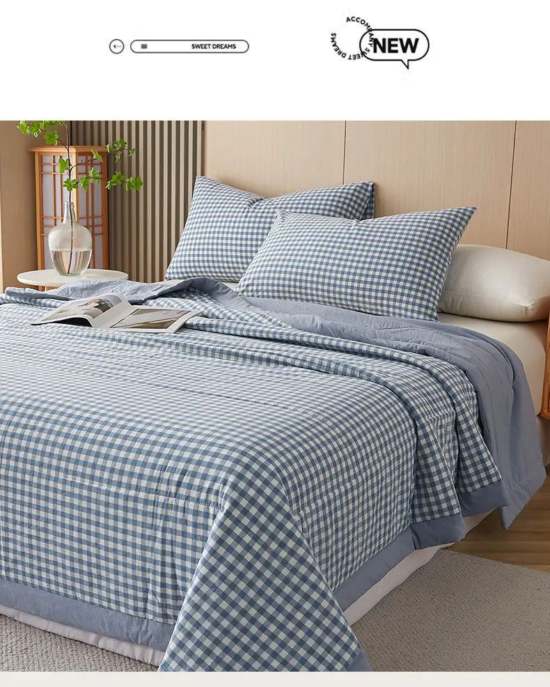 100 Xinjiang Wash Cotton Blue Plaid Quilt Single Double — feature 4