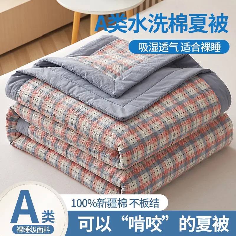 100 Xinjiang Wash Cotton Blue Plaid Quilt Single Double - Image 2
