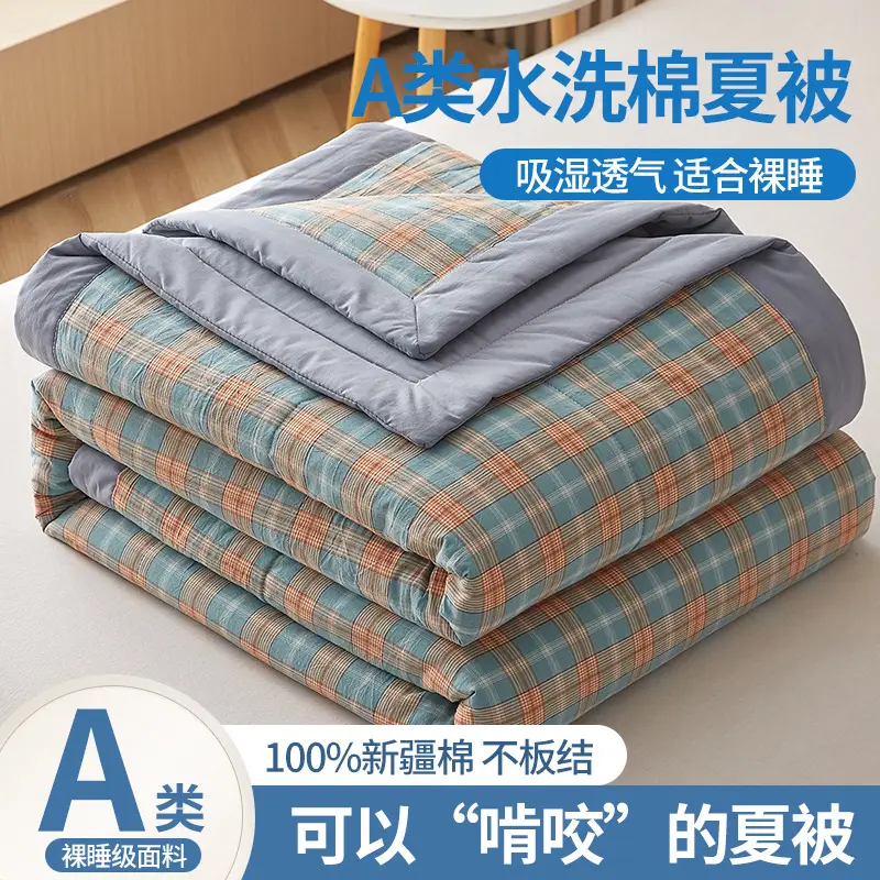 100 Xinjiang Wash Cotton Blue Plaid Quilt Single Double - Image 7