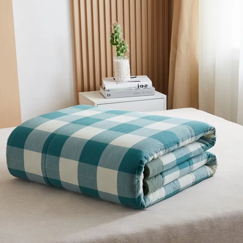 100 Xinjiang Wash Cotton Blue Plaid Quilt Single Double - Image 8