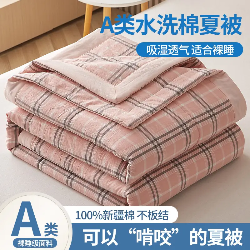 100 Xinjiang Wash Cotton Blue Plaid Quilt Single Double - Image 9