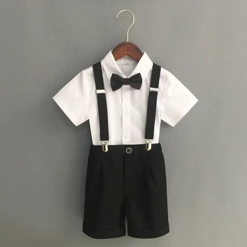 Boys' Black Striped Suspenders Suit Summer New Small Medium