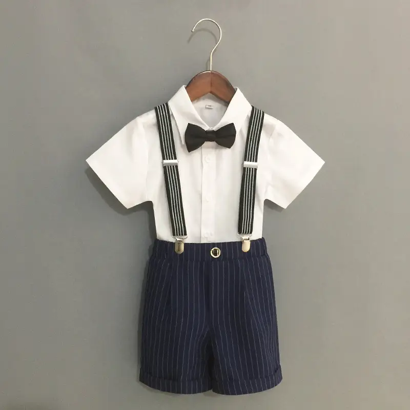 Boys' Black Striped Suspenders Suit Summer New Small Medium