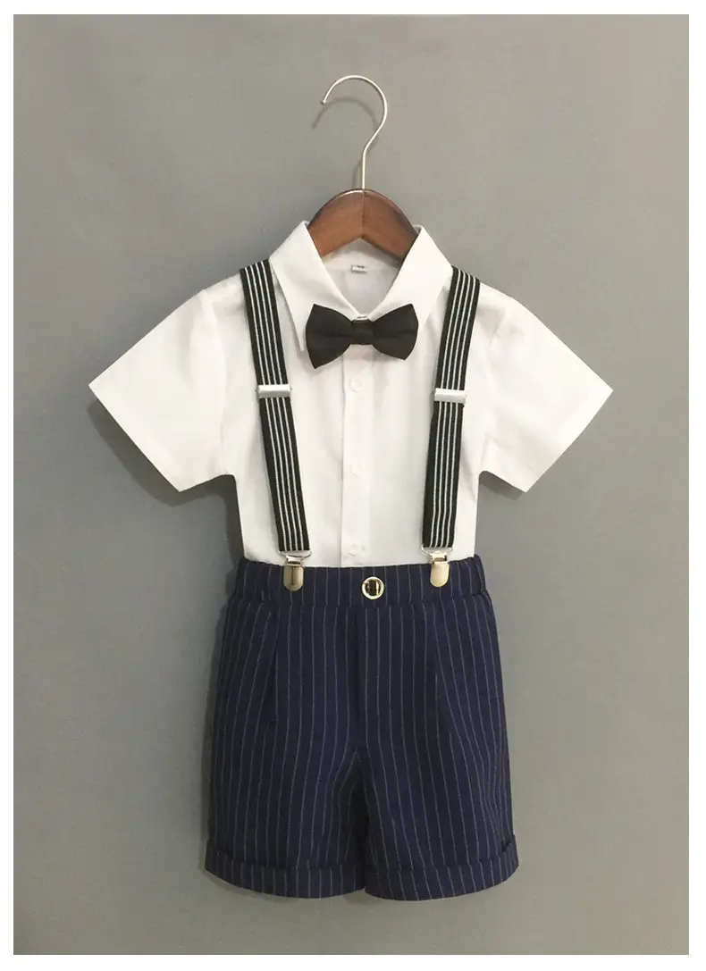 Boys' Black Striped Suspenders Suit Summer New Small Medium — feature 12