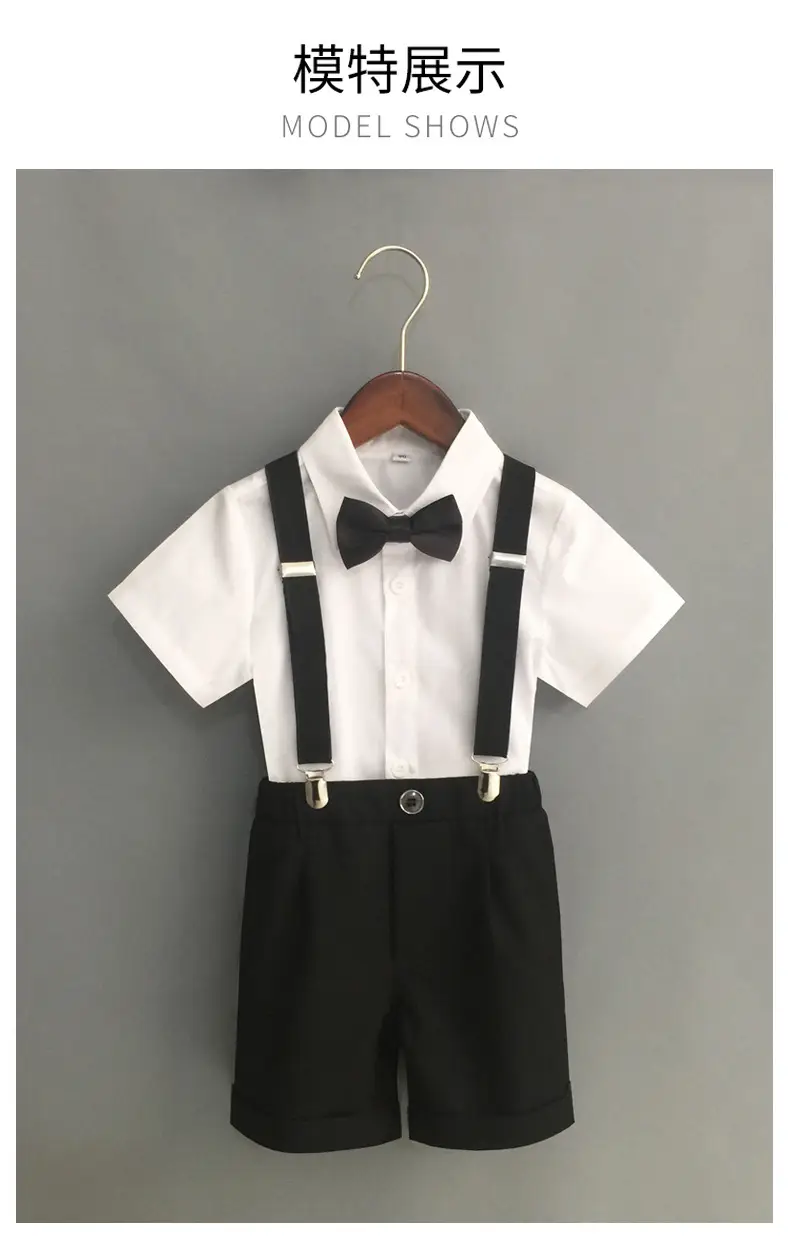 Boys' Black Striped Suspenders Suit Summer New Small Medium — feature 7