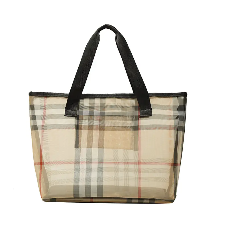 2023 Transparent Plaid Mesh Handbag Travel Shopping