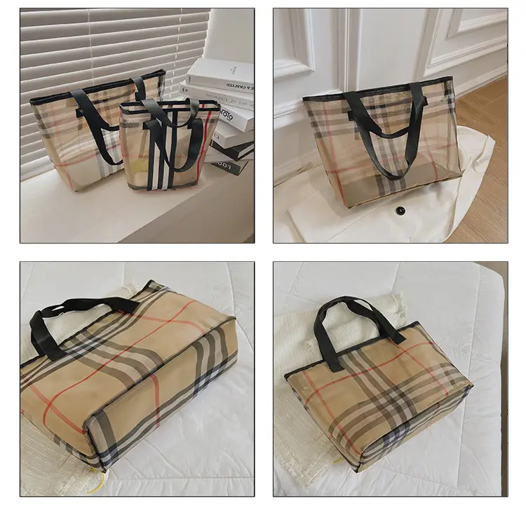 2023 Transparent Plaid Mesh Handbag Travel Shopping — feature 10