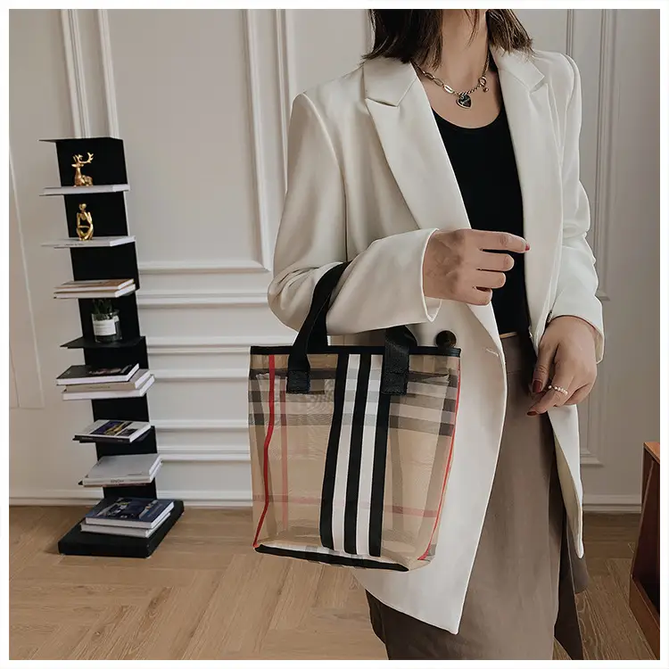 2023 Transparent Plaid Mesh Handbag Travel Shopping — feature 16