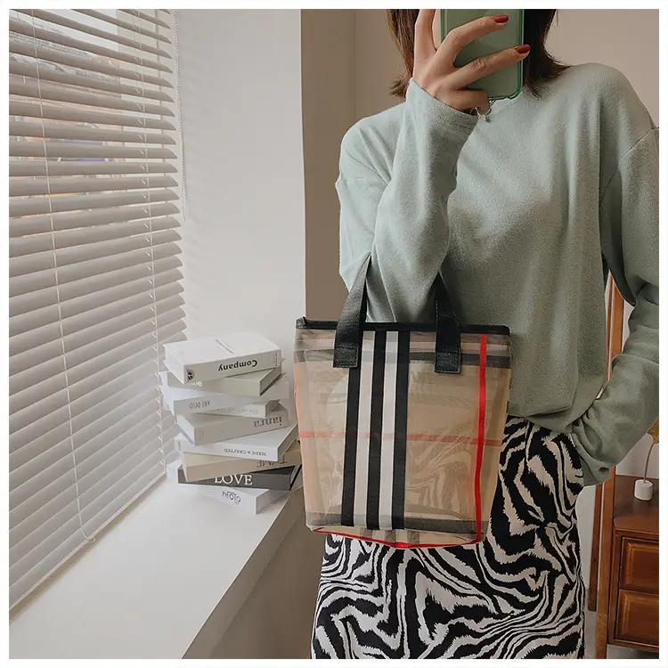 2023 Transparent Plaid Mesh Handbag Travel Shopping — feature 18