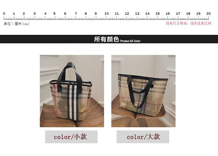 2023 Transparent Plaid Mesh Handbag Travel Shopping — feature 2