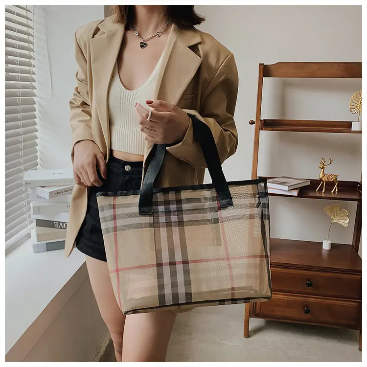 2023 Transparent Plaid Mesh Handbag Travel Shopping — feature 20