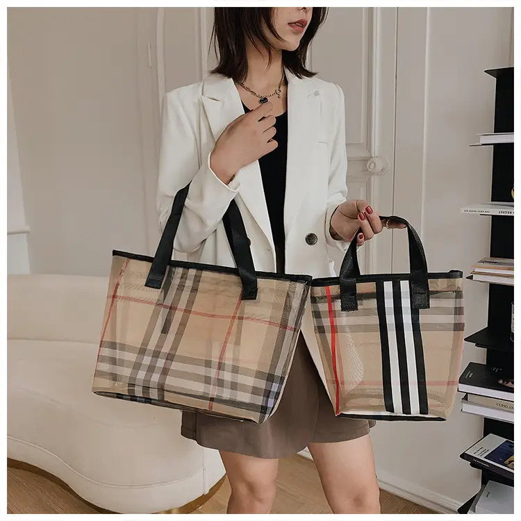 2023 Transparent Plaid Mesh Handbag Travel Shopping — feature 21
