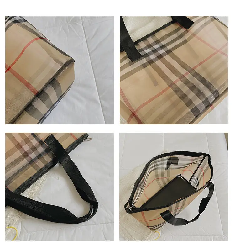 2023 Transparent Plaid Mesh Handbag Travel Shopping — feature 9