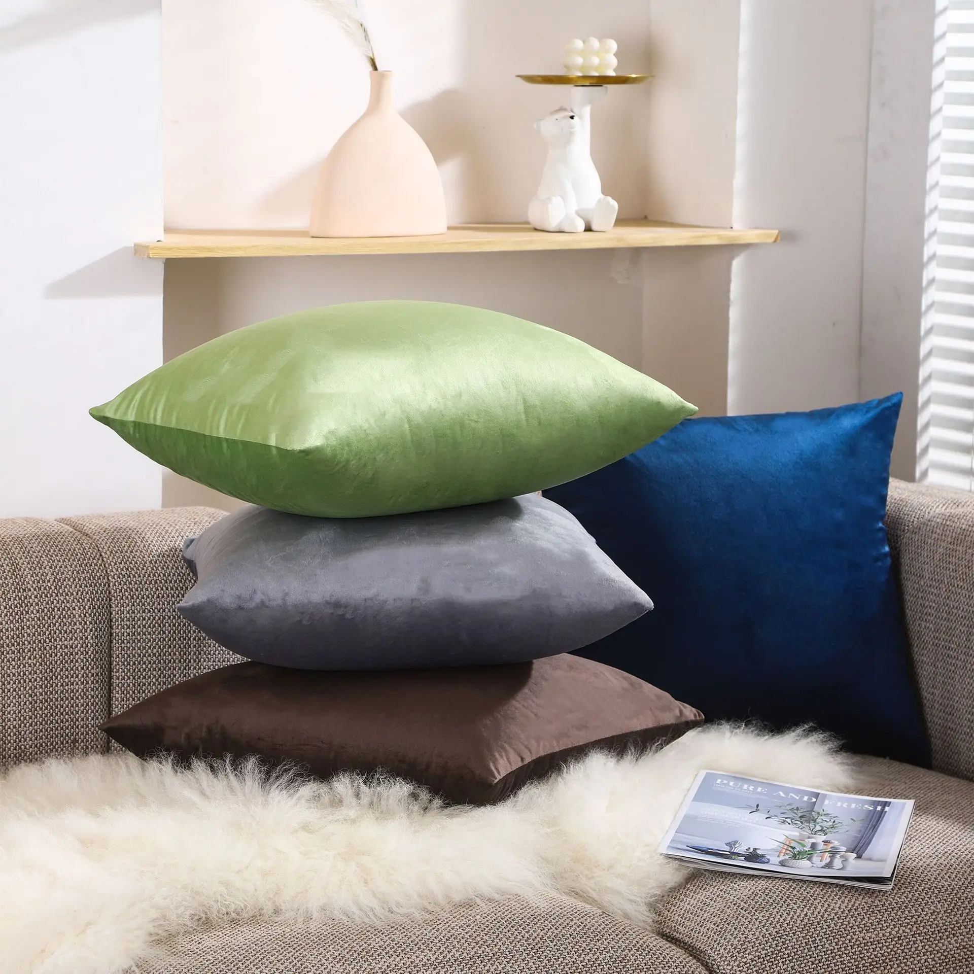 Yellow Velvet Pillow Set for Sofa Living Room - Image 10