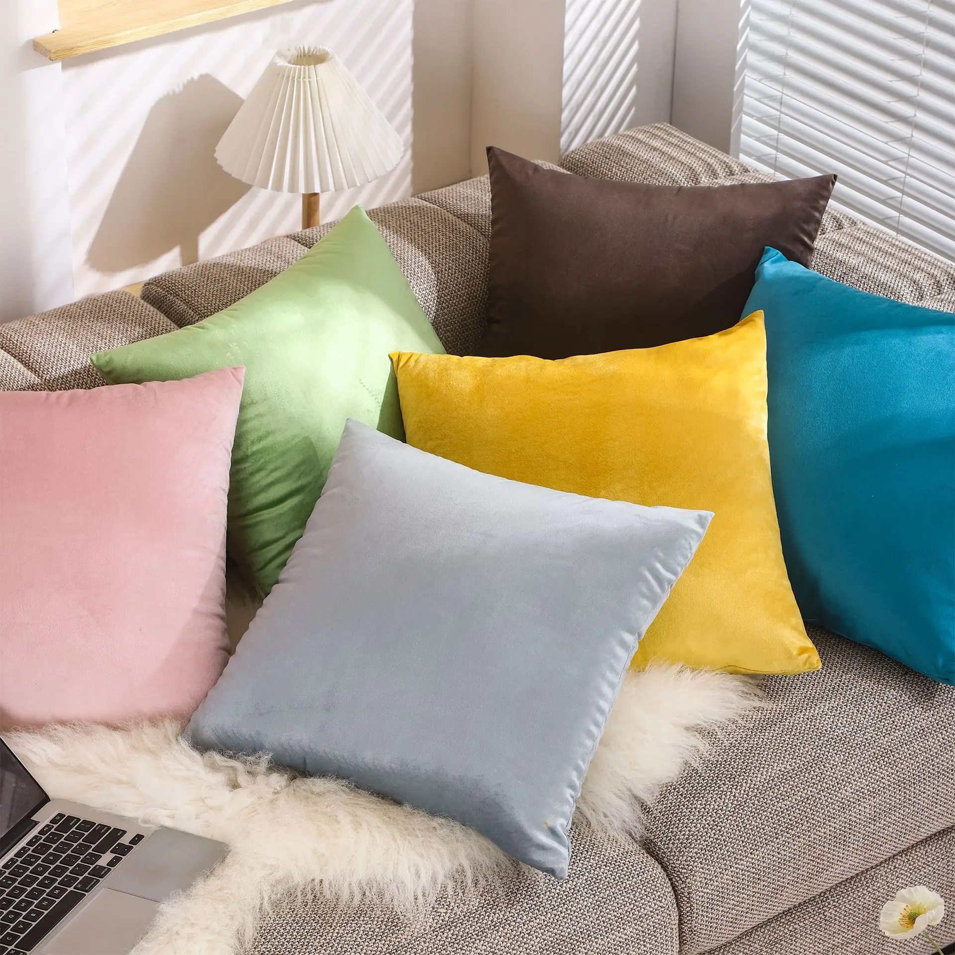 Yellow Velvet Pillow Set for Sofa Living Room - Image 12