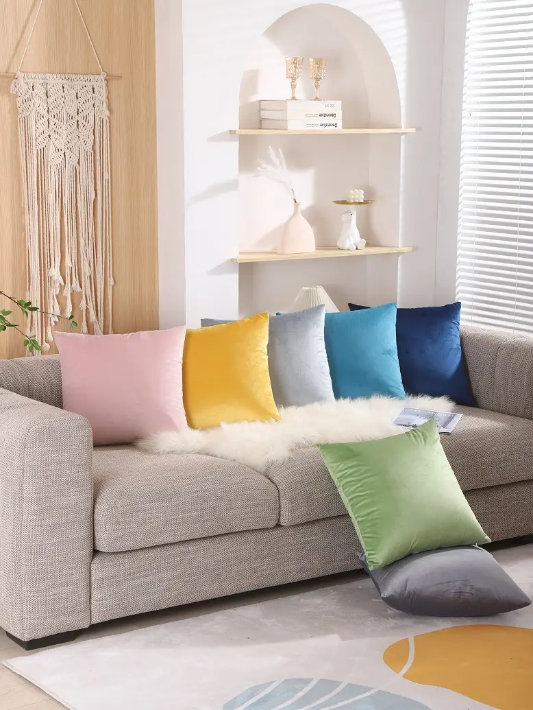 Yellow Velvet Pillow Set for Sofa Living Room — feature 2