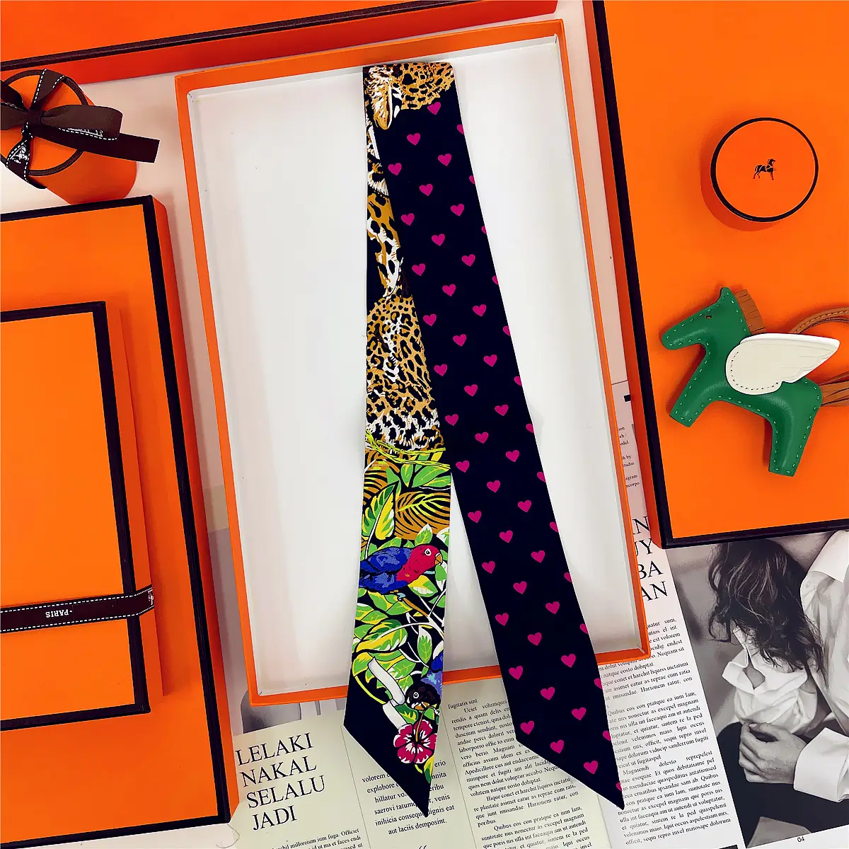 Dunhuang Silk Scarf with Bag Headband & Mulberry Design