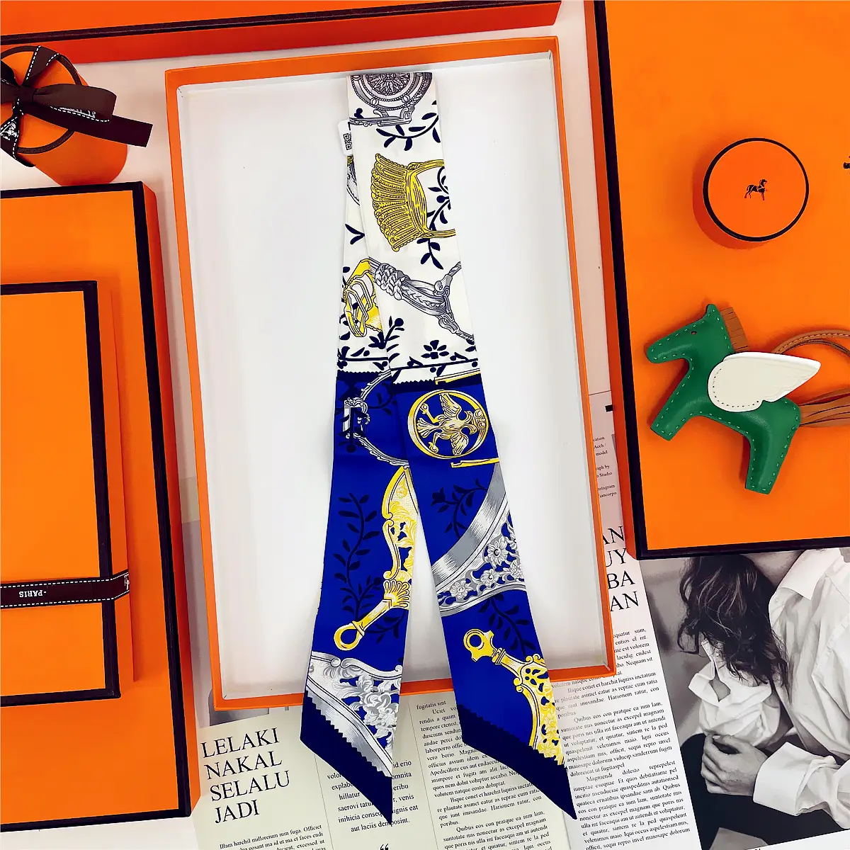 Dunhuang Silk Scarf with Bag Headband & Mulberry Design