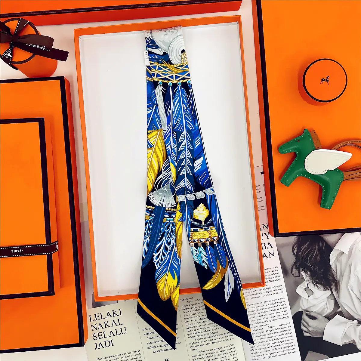 Dunhuang Silk Scarf with Bag Headband & Mulberry Design