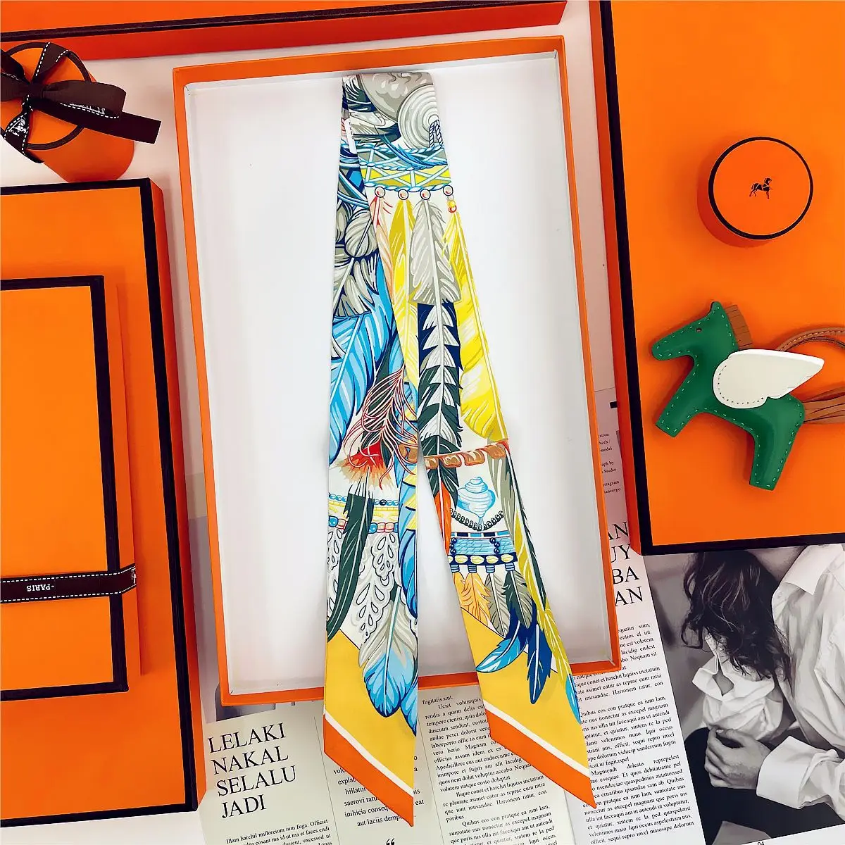 Dunhuang Silk Scarf with Bag Headband & Mulberry Design