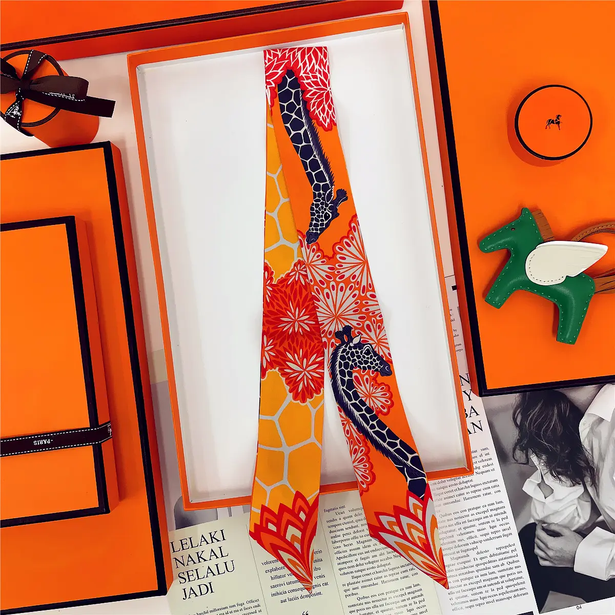 Dunhuang Silk Scarf with Bag Headband & Mulberry Design