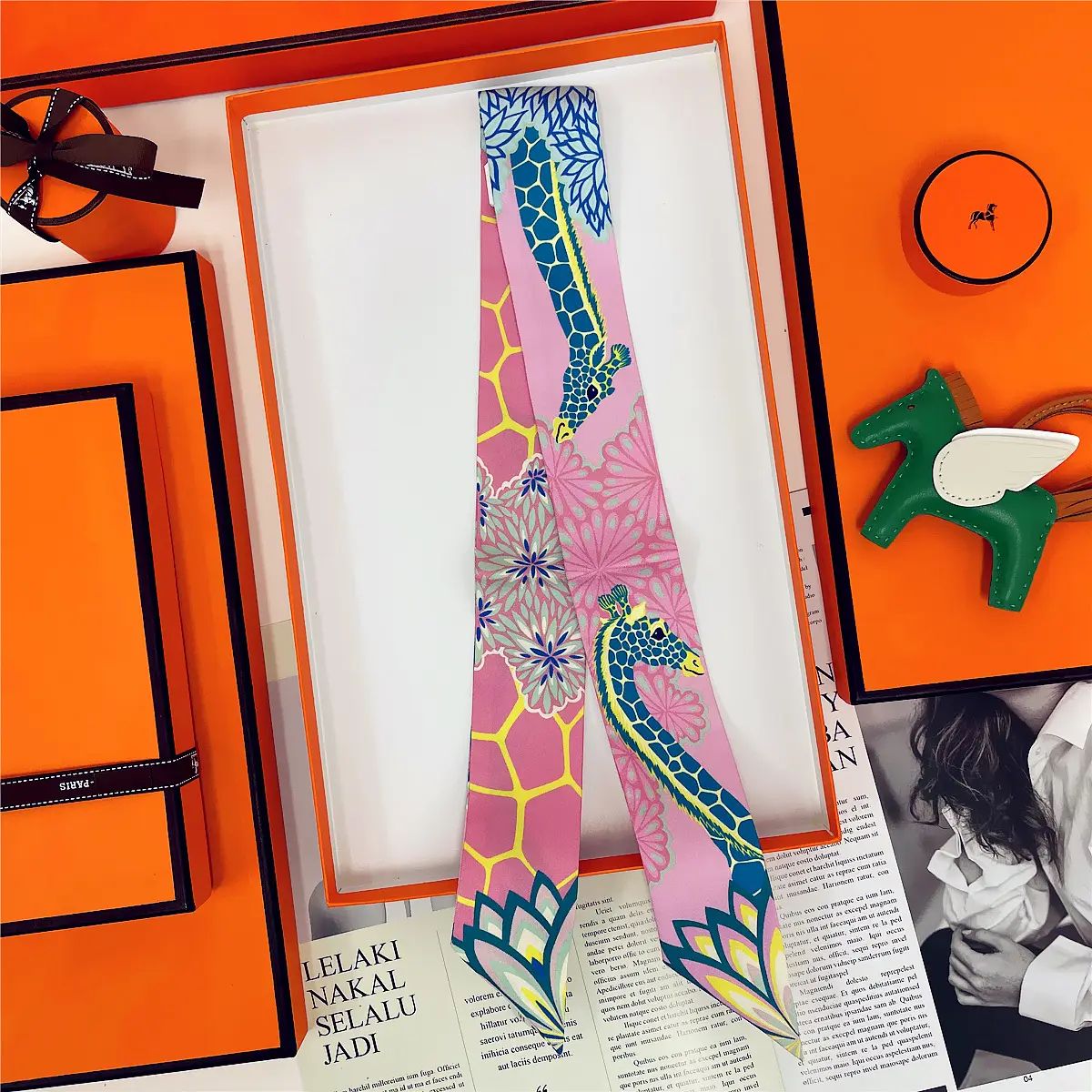 Dunhuang Silk Scarf with Bag Headband & Mulberry Design