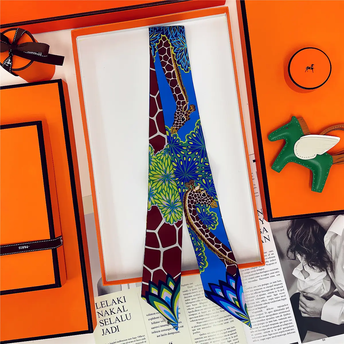 Dunhuang Silk Scarf with Bag Headband & Mulberry Design