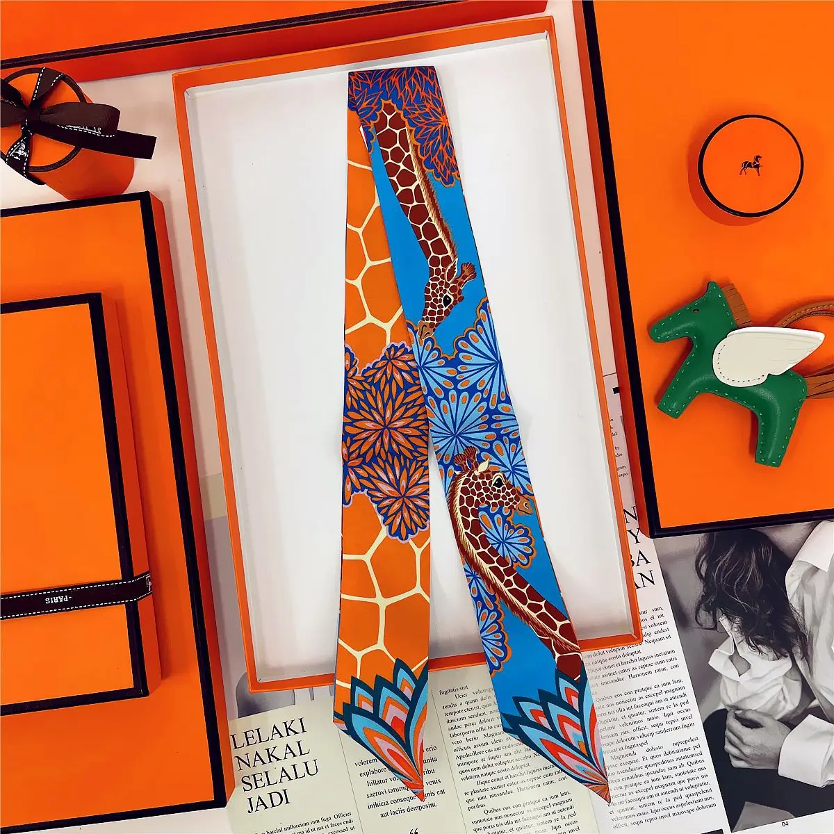 Dunhuang Silk Scarf with Bag Headband & Mulberry Design