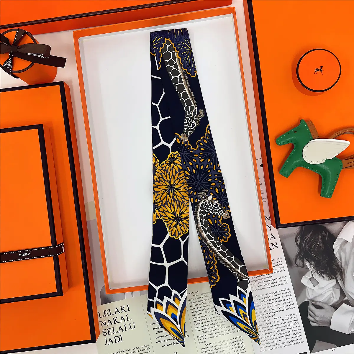 Dunhuang Silk Scarf with Bag Headband & Mulberry Design