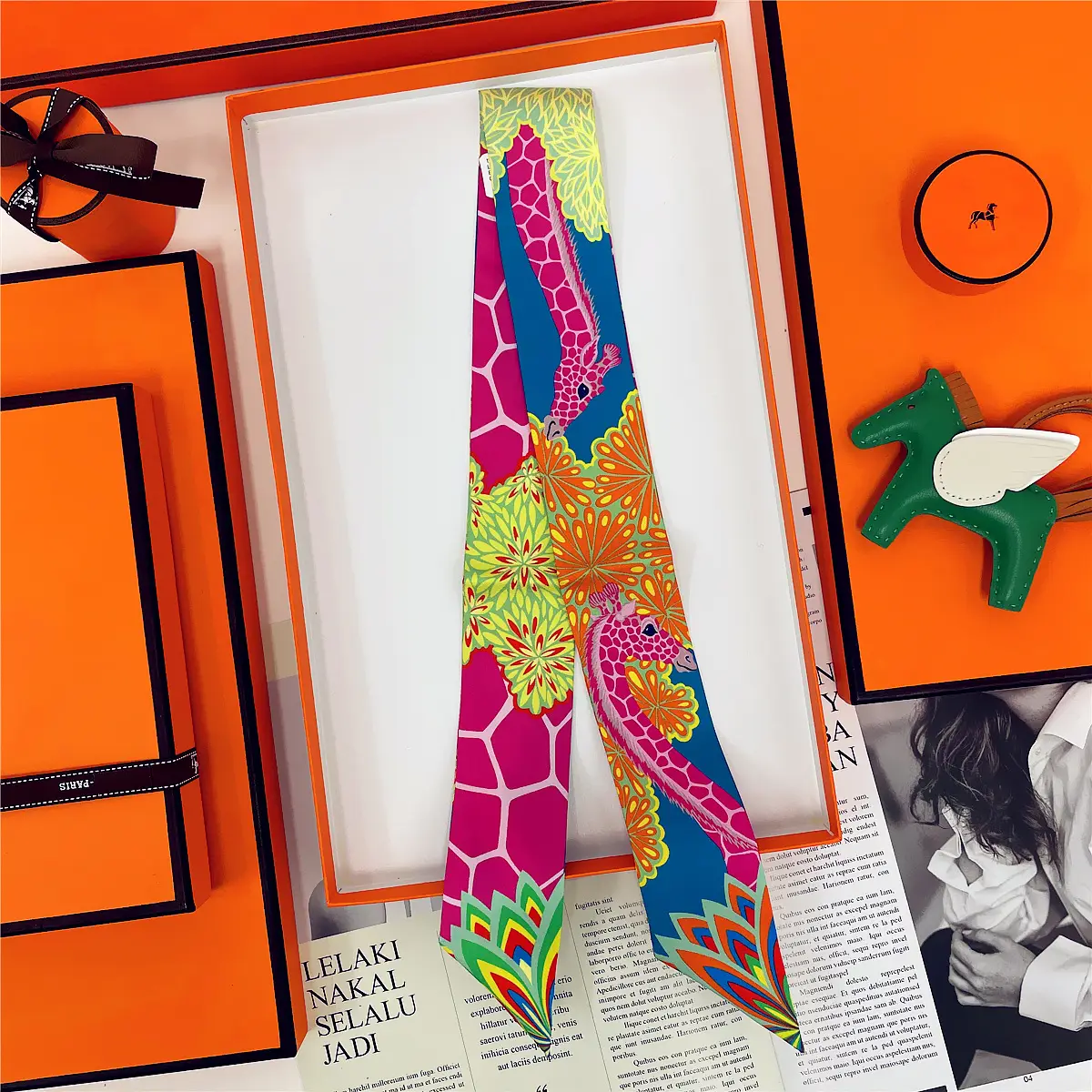 Dunhuang Silk Scarf with Bag Headband & Mulberry Design