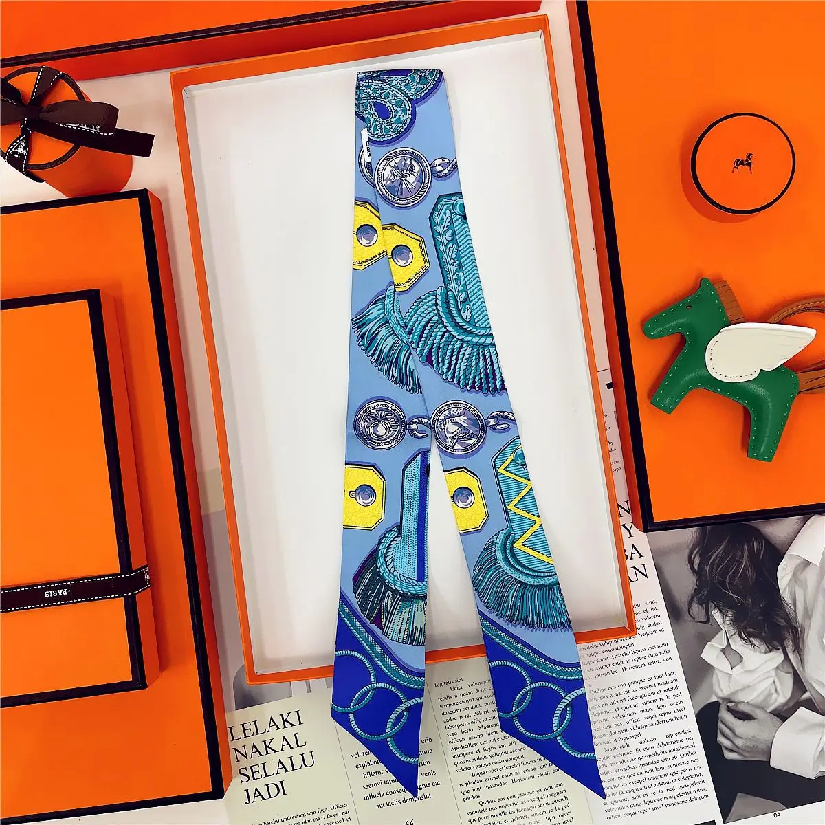 Dunhuang Silk Scarf with Bag Headband & Mulberry Design