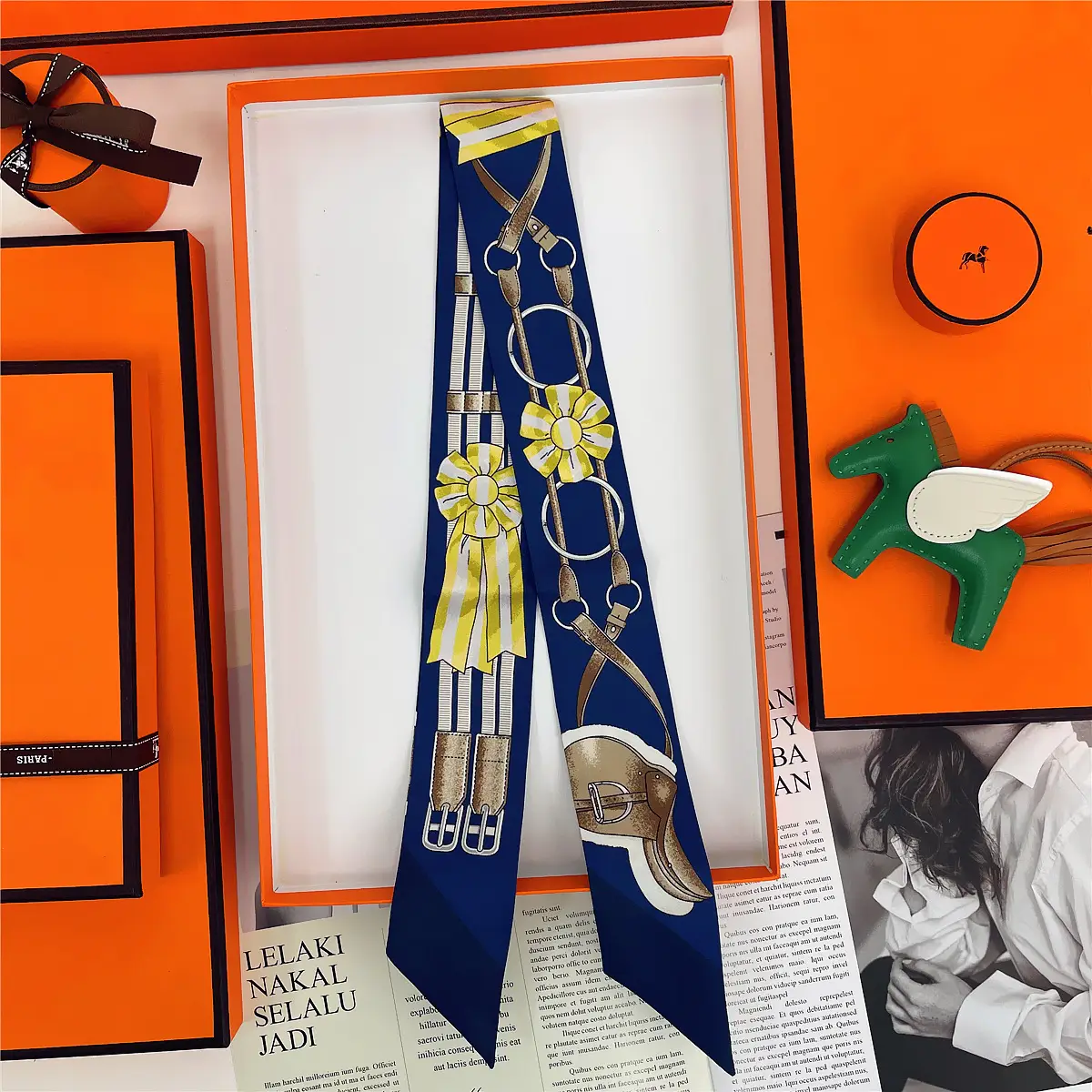 Dunhuang Silk Scarf with Bag Headband & Mulberry Design