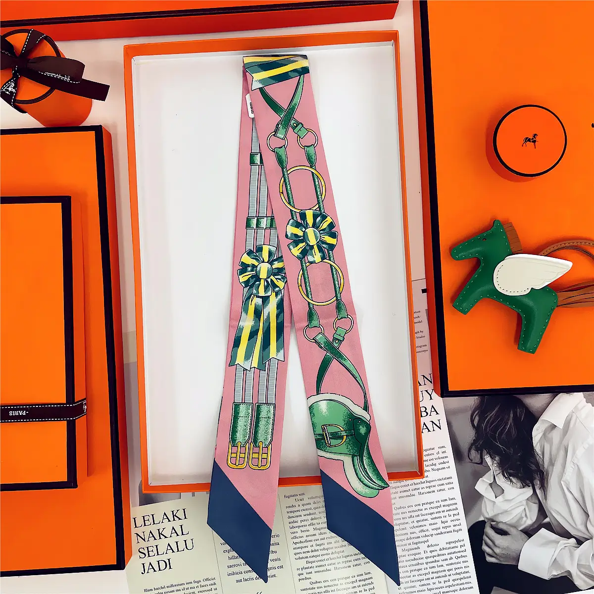 Dunhuang Silk Scarf with Bag Headband & Mulberry Design