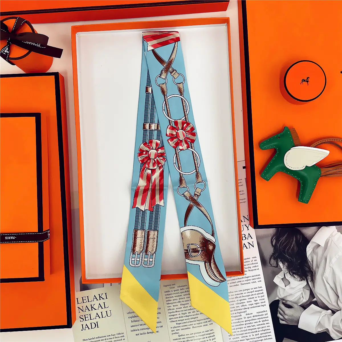 Dunhuang Silk Scarf with Bag Headband & Mulberry Design