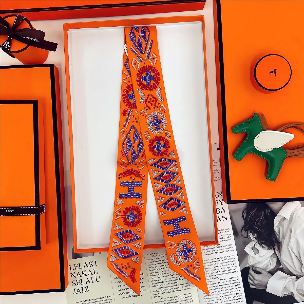 Dunhuang Silk Scarf with Bag Headband & Mulberry Design