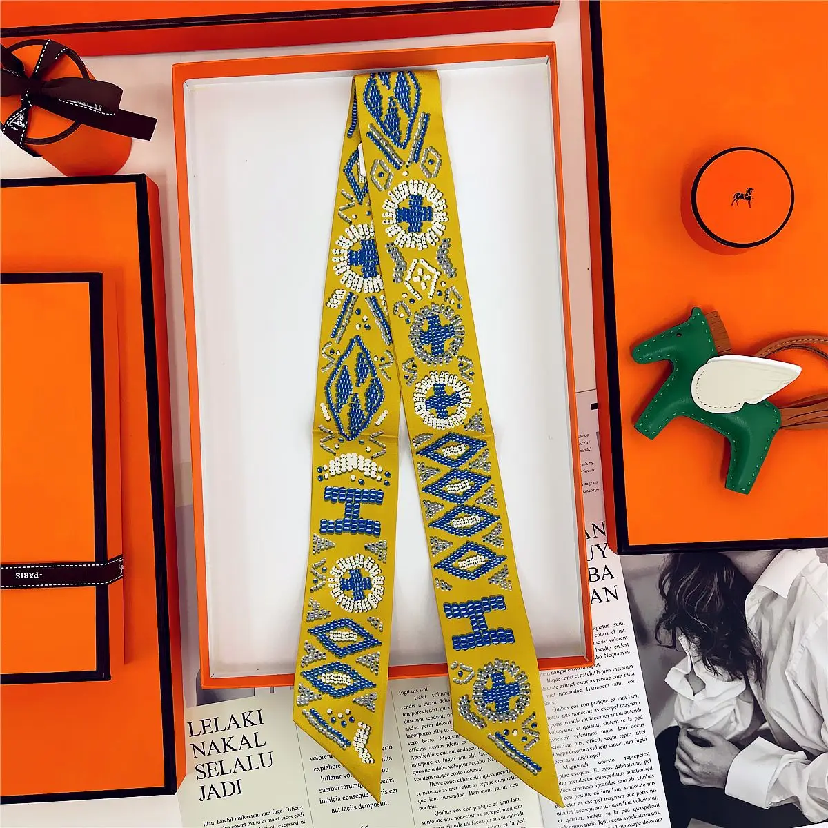 Dunhuang Silk Scarf with Bag Headband & Mulberry Design