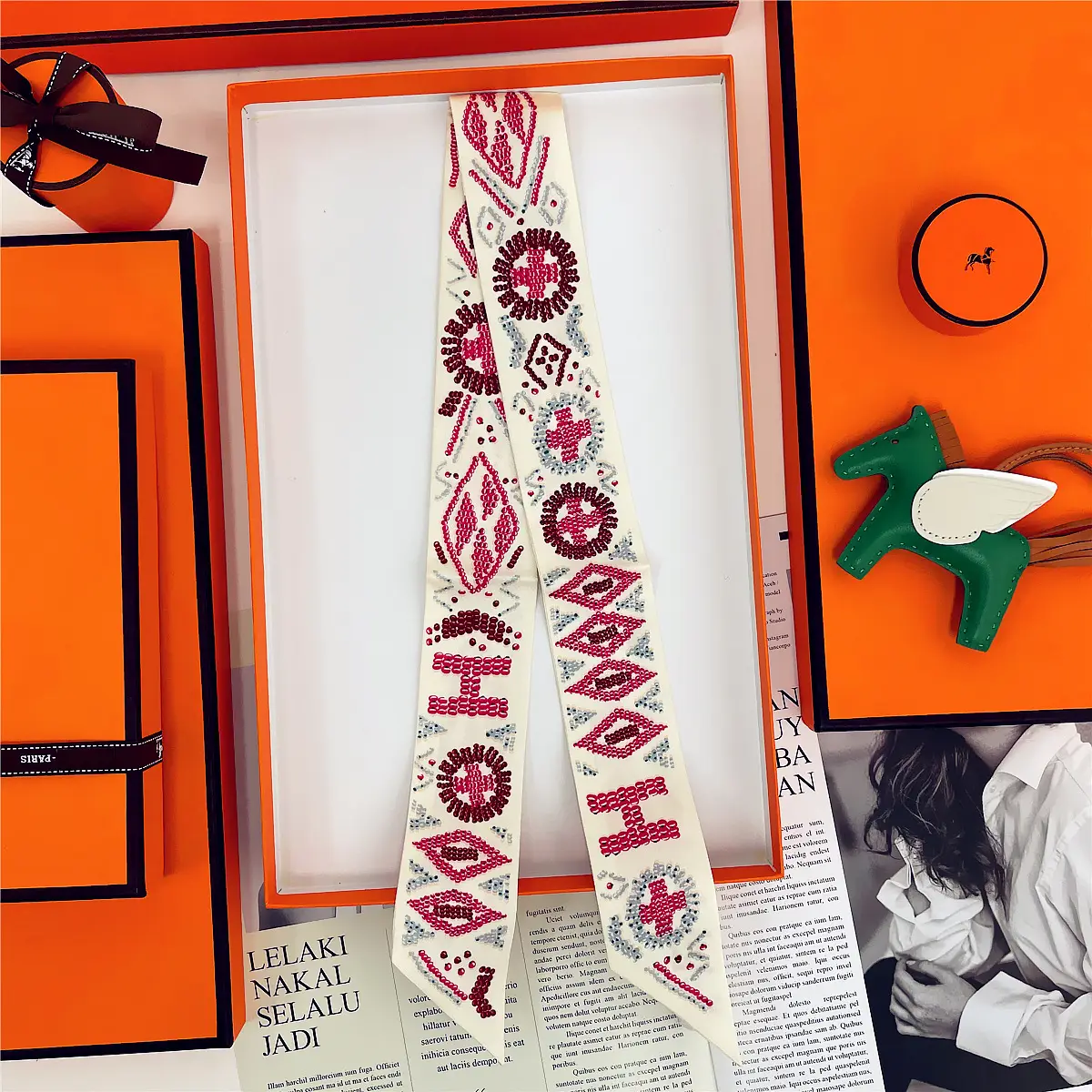 Dunhuang Silk Scarf with Bag Headband & Mulberry Design