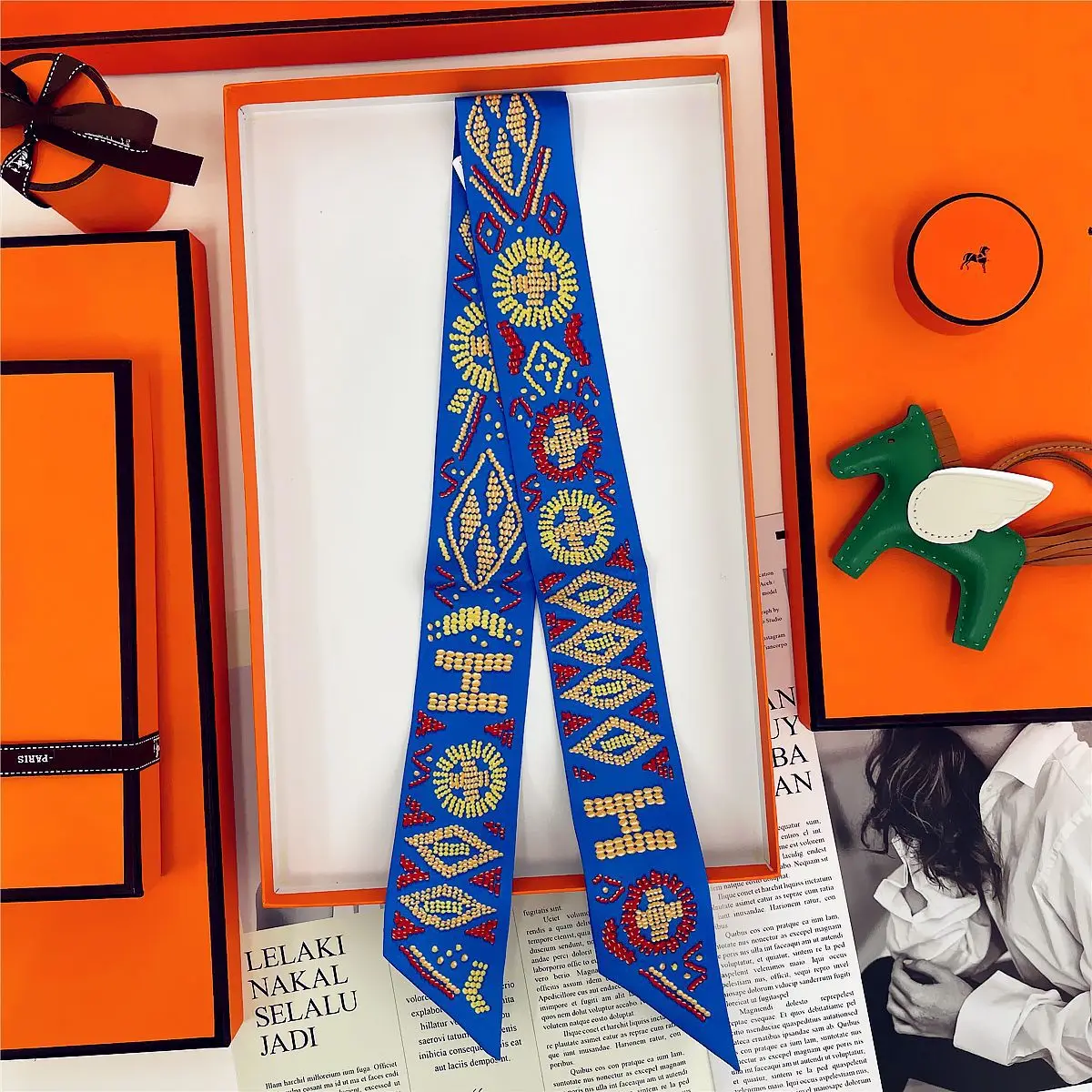 Dunhuang Silk Scarf with Bag Headband & Mulberry Design
