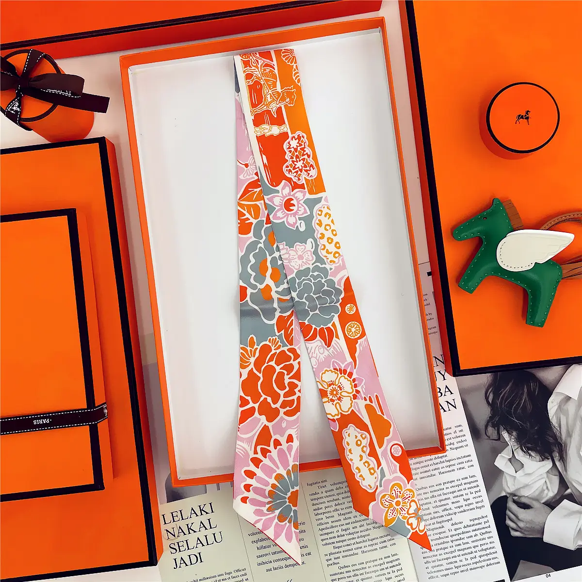 Dunhuang Silk Scarf with Bag Headband & Mulberry Design
